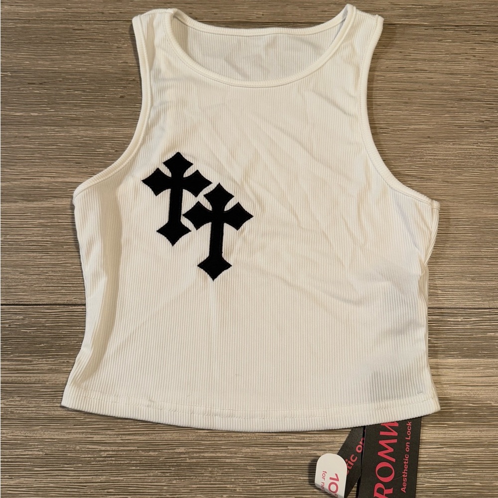 White Fitted Sleeveless Crop Tank Top